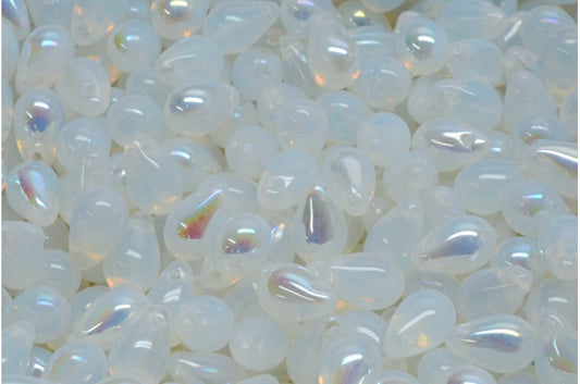 Drop Beads, Opal White Ab (01000-28701), Glass, Czech Republic