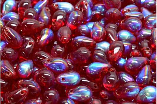 Drop Beads, Transparent Red Ab (90100-28701), Glass, Czech Republic