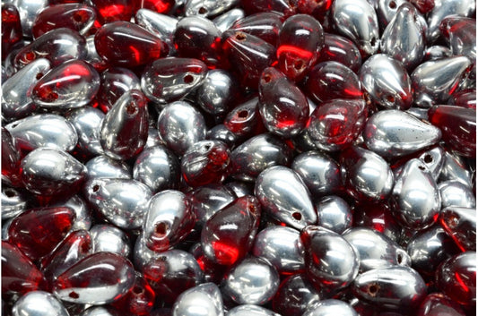Tropfenperlen, transparente rote Kristallsilber-Halbbeschichtung (90100-27001), Glas, Tschechische Republik