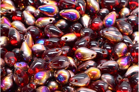 Drop Beads, Transparent Red Sliperit (90100-29501), Glass, Czech Republic