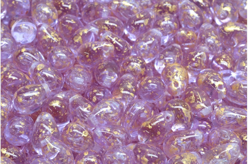 ドロップビーズ、透明ライトアメジストゴールドスプラッシュ（20310-94401）、ガラス、チェコ共和国