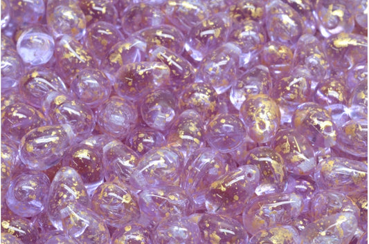 ドロップビーズ、透明ライトアメジストゴールドスプラッシュ（20310-94401）、ガラス、チェコ共和国