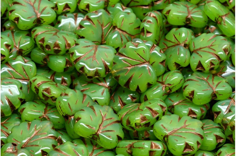 Maple Leaf Beads, Opal Green Bronze Lined (51010-54317), Glass, Czech Republic