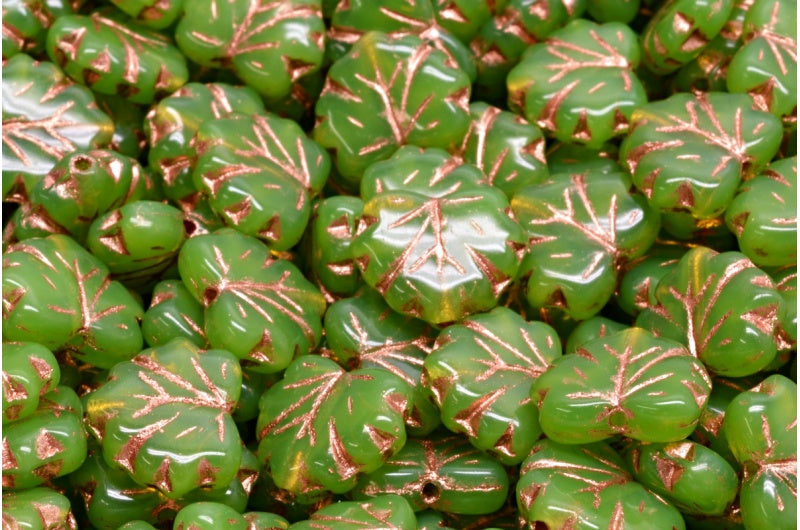 Maple Leaf Beads, Opal Green Copper Lined (51010-54318), Glass, Czech Republic