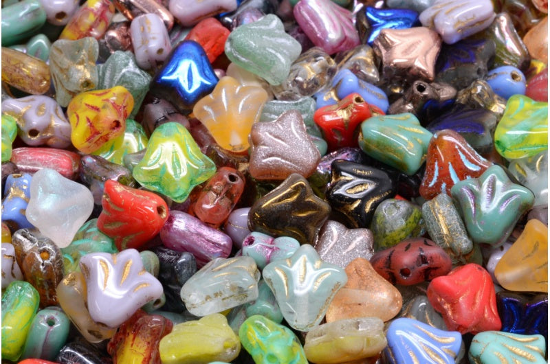 Lily Flower Beads, 1 Mixed Colors (00001-MIX), Glass, Czech Republic