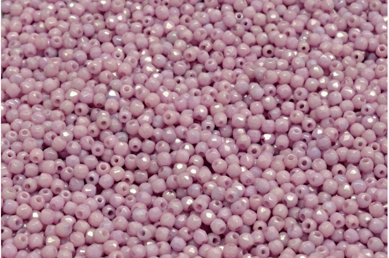 Fire Polish Faceted Round Beads 2mm, Chalk White Luster Lila (03000-14494), Glass, Czech Republic