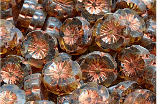 Table Cut Hawaii Flower Beads, Crystal Travertin Red (30 86800 54319), Glass, Czech Republic