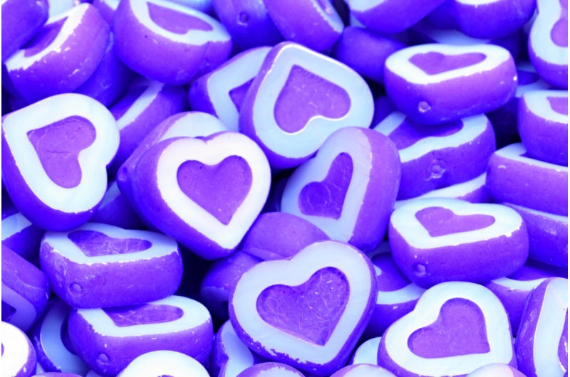 Table Cut Heart Beads, White 25145 (2010 25145), Glass, Czech Republic