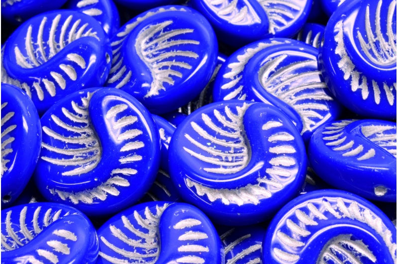 Fossil Coin Beads, Rich Blue Silver Lined (33060-54301), Glass, Czech Republic