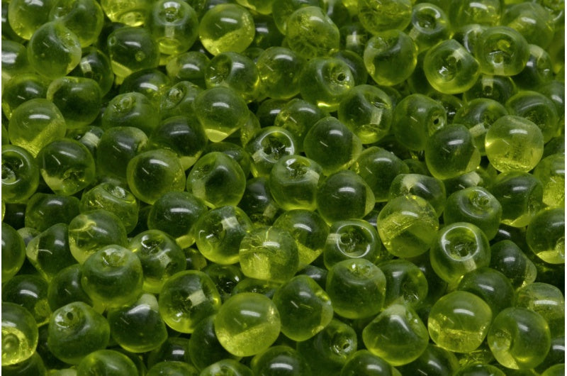 Mushroom Button Beads, Transparent Green (50230), Glass, Czech Republic