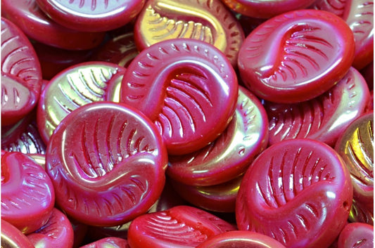 Fossil Coin Beads, Opaque Red Ab Full (2X Side) (93200-28703), Glass, Czech Republic