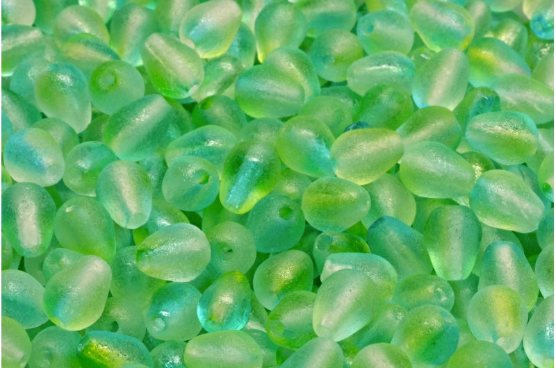 Drop Beads, Crystal Etched Yellow-Green Transparent Dyed (00030-ETCH-48010), Glass, Czech Republic