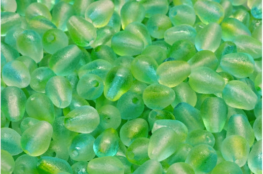 Drop Beads, Crystal Etched Yellow-Green Transparent Dyed (00030-ETCH-48010), Glass, Czech Republic