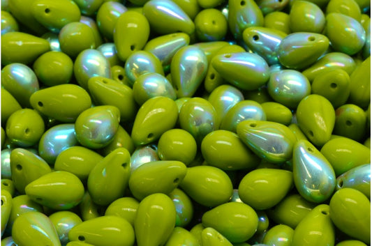 Drop Beads, Green Ab (53420-28701), Glass, Czech Republic