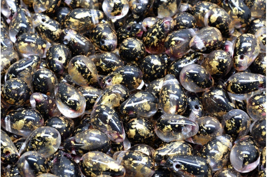Drop Beads, Crystal Black Gold Splash (00030 -23980-94401), Glass, Czech Republic