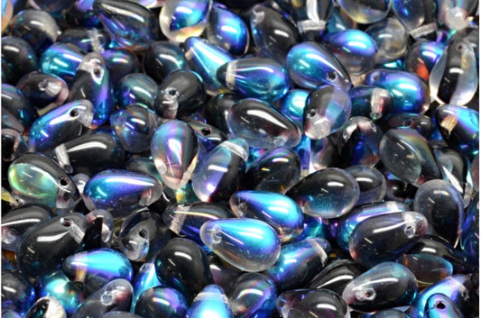 Drop Beads, Crystal Black Ab (00030 -23980-28701), Glass, Czech Republic