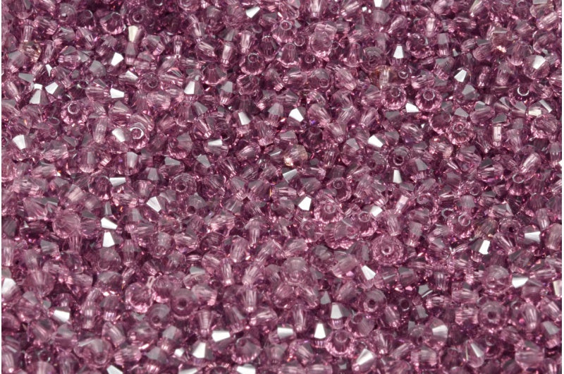 機械カット双円錐形シリオンハイスパークルビーズ、透明ライトアメジスト（20050）、ガラス、チェコ共和国