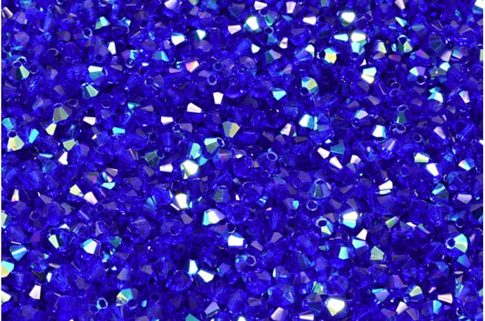 Machine Cut Bicone Xilion High Sparkle Beads, Transparent Blue Ab (30080-28701), Glass, Czech Republic