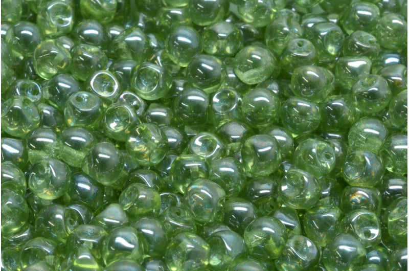 Mushroom Button Beads, Crystal Luster Green Full Coated (00030-14457), Glass, Czech Republic
