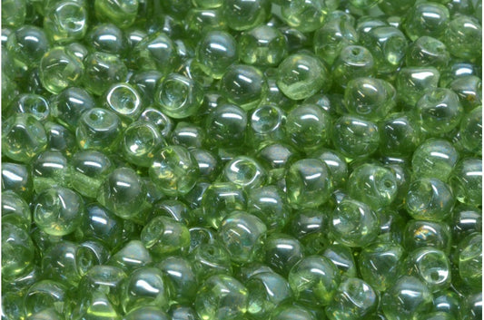 Mushroom Button Beads, Crystal Luster Green Full Coated (00030-14457), Glass, Czech Republic