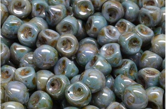 Mushroom Button Beads, White Stain With Luster Blue (02010-65431), Glass, Czech Republic