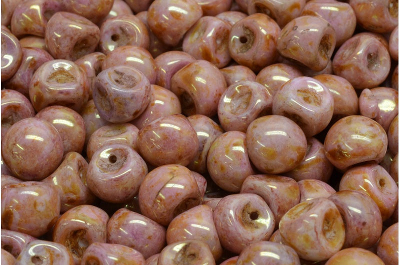 Mushroom Button Beads, White Stain With Luster Red (02010-65491), Glass, Czech Republic