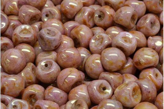 Mushroom Button Beads, White Stain With Luster Red (02010-65491), Glass, Czech Republic