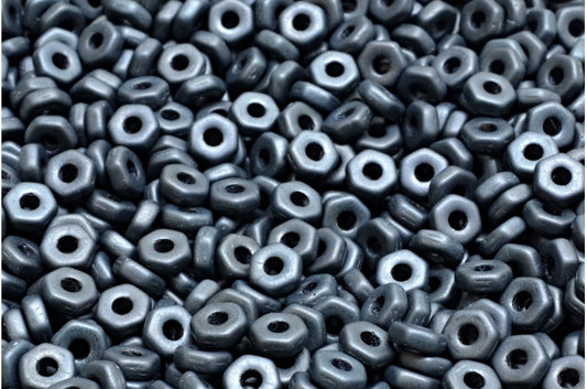 Hex Nut Beads, Black Matte Hematite (23980-84100-14400), Glass, Czech Republic