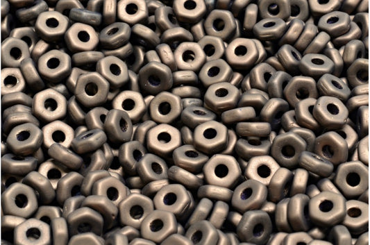 Hex Nut Beads, Black Matte Bronze (23980-84100-14415), Glass, Czech Republic