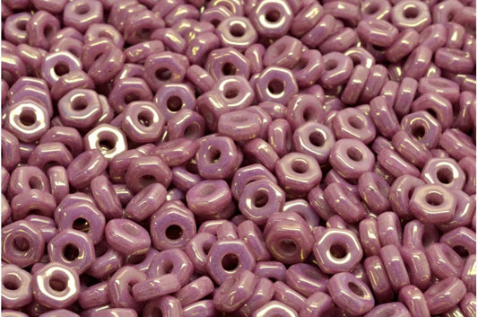 Hex Nut Beads, White Opal Luster Violet Full Coated (02020-14496), Glass, Czech Republic