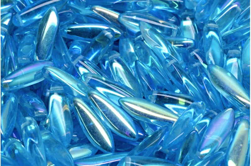 Dagger beads, Transparent Aqua Ab (60010-28701), Glass, Czech Republic