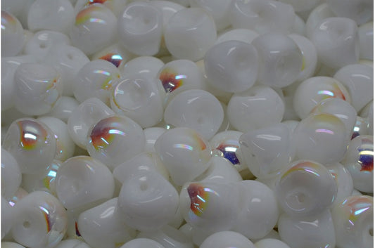 Mushroom Button Beads, White Ab (02010-28701), Glass, Czech Republic
