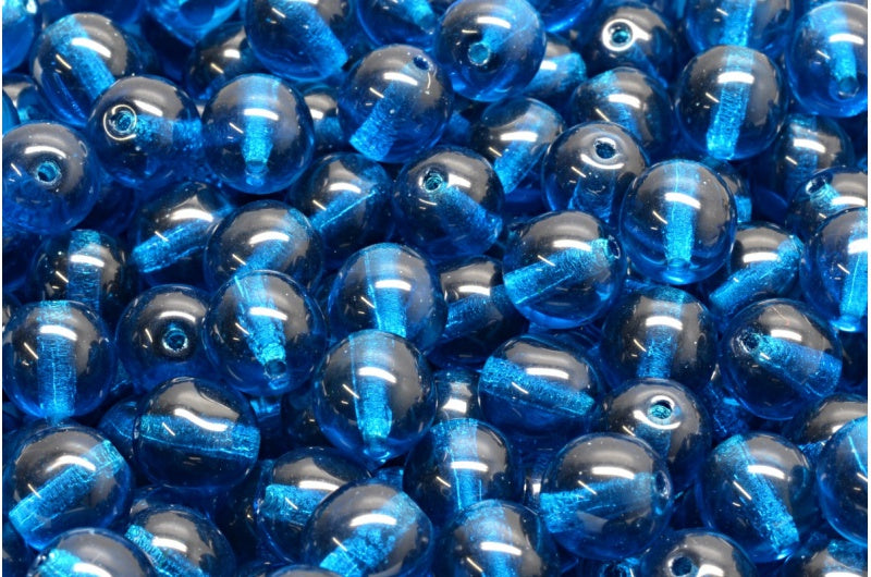 ラウンドドラックビーズ 8mm、透明アクア（60080）、ガラス、チェコ共和国