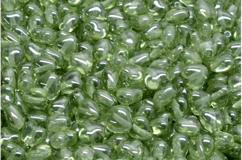 ハートビーズ、クリスタルラスターグリーンフルコーティング（00030-14457）、ガラス、チェコ共和国