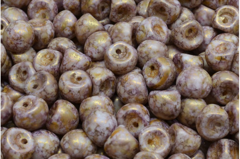 マッシュルームボタンビーズ、ホワイトマットセネガルバイオレット（02010-84100-15695）、ガラス、チェコ共和国