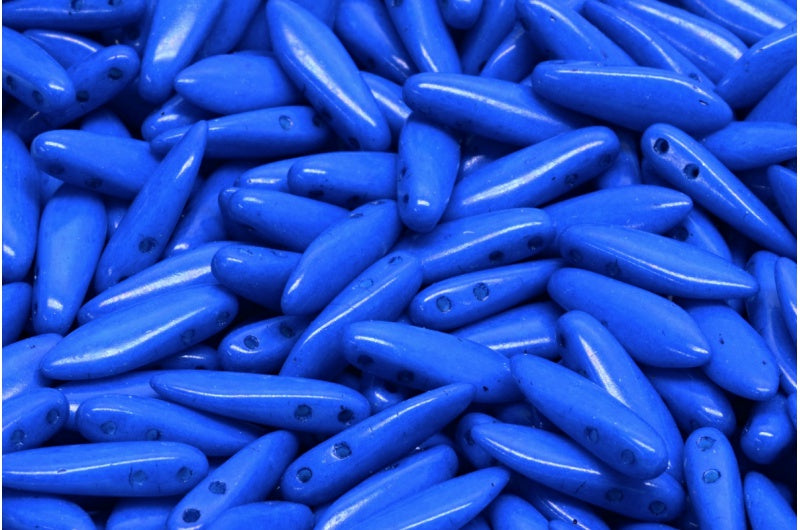 2穴ダガービーズ、ホワイトオパールサファイアホワイトライン（02020-35036）、ガラス、チェコ共和国