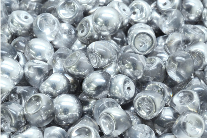 Mushroom Button Beads, Crystal Crystal Silver Half Coating (00030-27001), Glass, Czech Republic