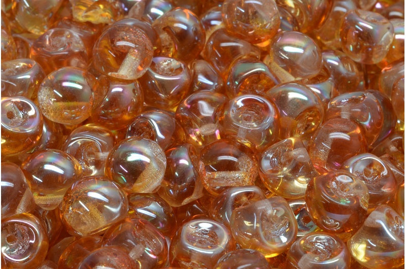Mushroom Button Beads, Crystal Apricot Coatings (00030-29121), Glass, Czech Republic