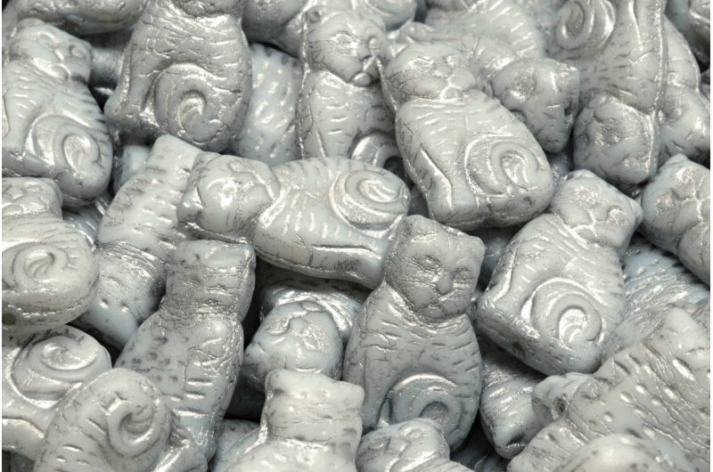 Cat beads, White Silver Lined (02010-54301), Glass, Czech Republic