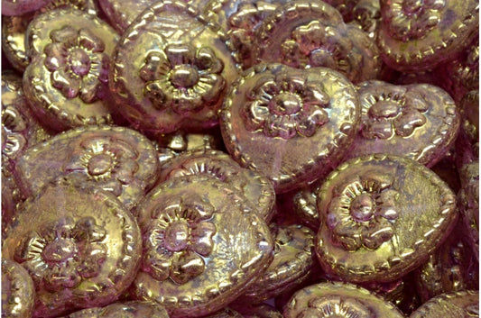 玫瑰心形珠子，水晶光泽紫罗兰全涂层 (00030-14496)，玻璃，捷克共和国