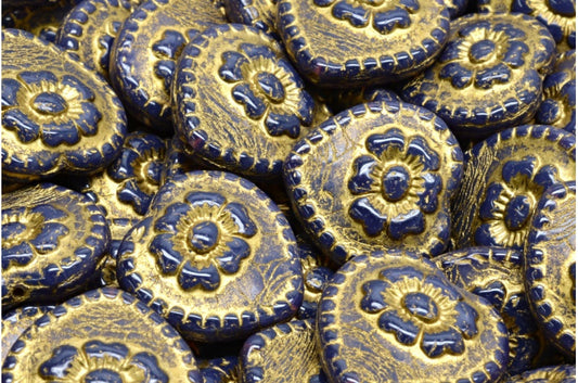 Heart Beads With Rose, 21010 Gold Lined (21010-54302), Glass, Czech Republic