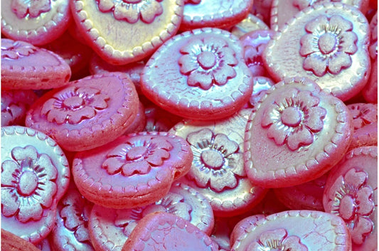 ローズ付きハートビーズ、ルビーレッドマットABフル（2Xサイド）（90080-84100-28703）、ガラス、チェコ共和国