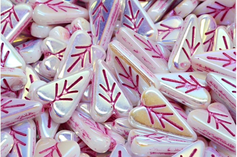 ハートリーフビーズ、ホワイトアブフル（2Xサイド）43807（02010-28703-43807）、ガラス、チェコ共和国