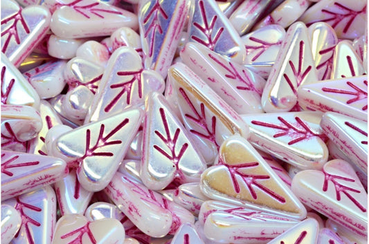 Heart Leaf Bead, White Ab Full (2X Side) 43807 (02010-28703-43807), Glass, Czech Republic