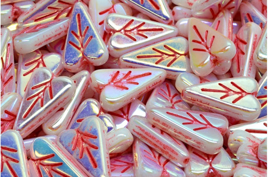 Heart Leaf Bead, White Ab Full (2X Side) 43808 (02010-28703-43808), Glass, Czech Republic