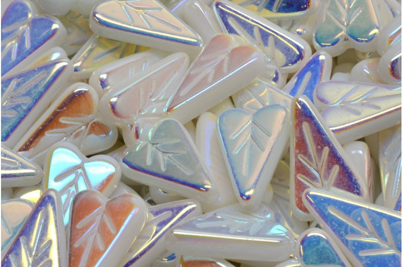 Heart Leaf Bead, White Ab Full (2X Side) (02010-28703), Glass, Czech Republic