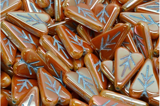 Heart Leaf Bead, White Jet Black Full Apricot  Light Blue Lined (02010-29123-54308), Glass, Czech Republic