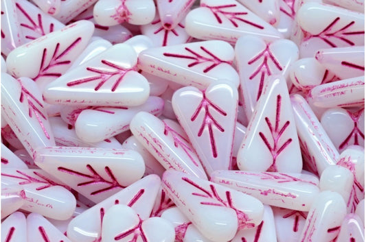 Heart Leaf Bead, White 43807 (02010-43807), Glass, Czech Republic