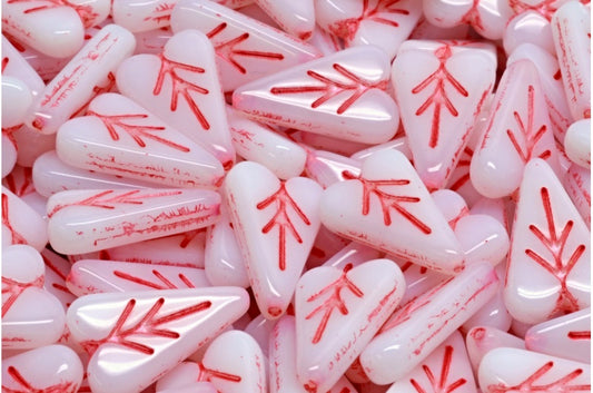 Heart Leaf Bead, White 43808 (02010-43808), Glass, Czech Republic