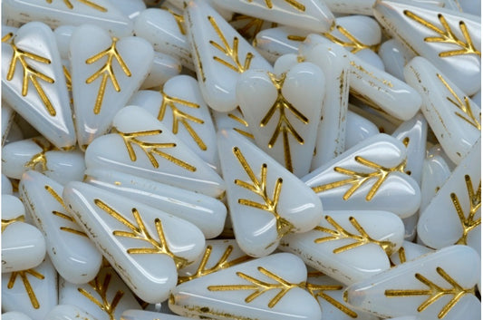 Heart Leaf Bead, White Gold Lined (02010-54302), Glass, Czech Republic